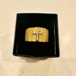 Ring- Gold and diamond cross ring. 14k yellow gold over sterling silver.